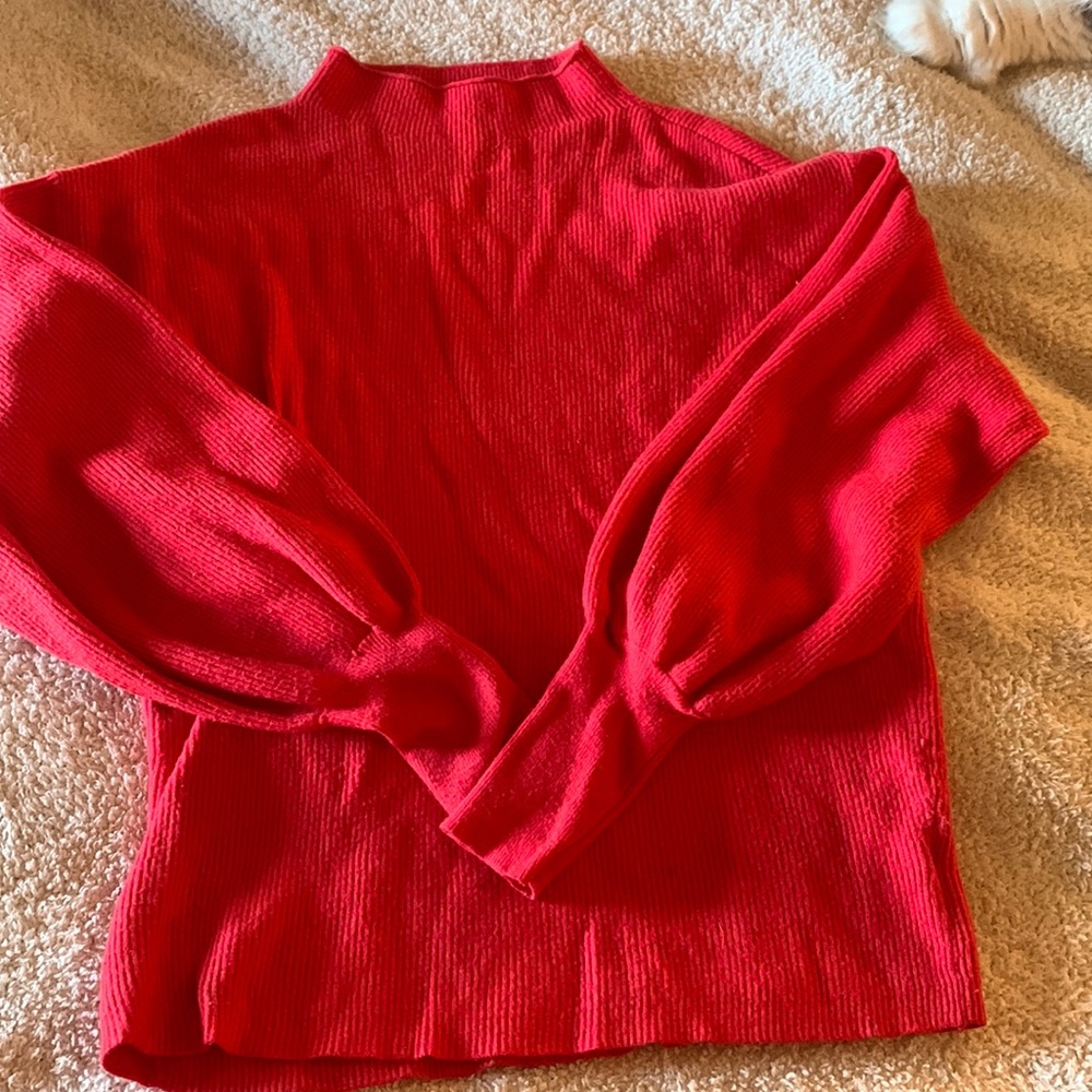 Red ballon sleeve sweater